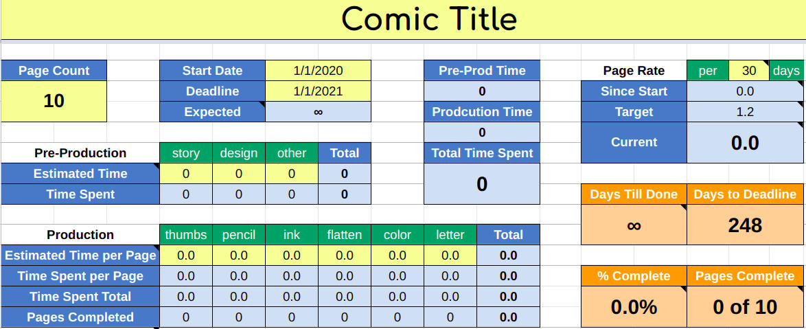 Comics Time Sheet